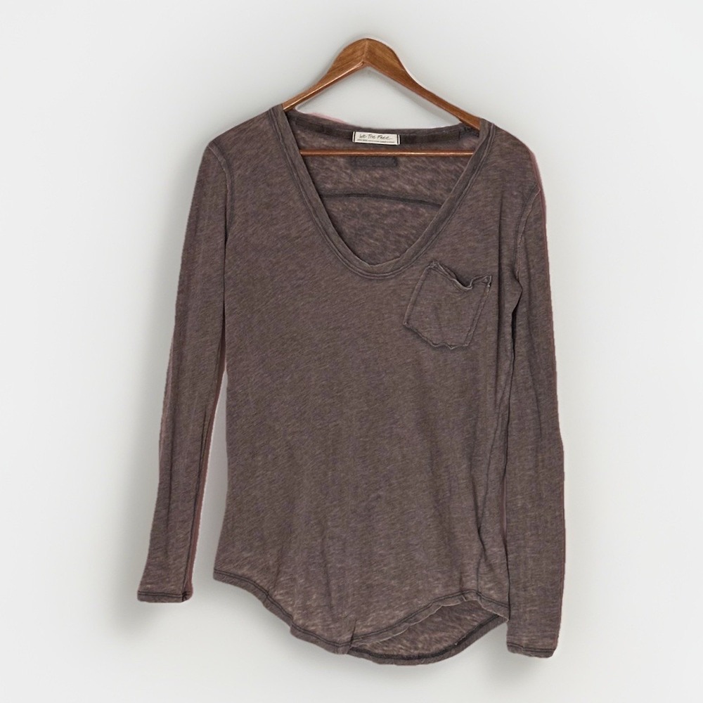 We The Free People XS Long Sleeve Tee Taupe 100% Cotton Exposed Seam Oversized